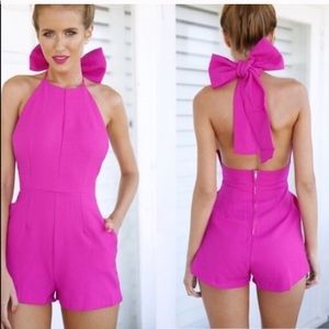 Barbie hot pink bow backless romper
